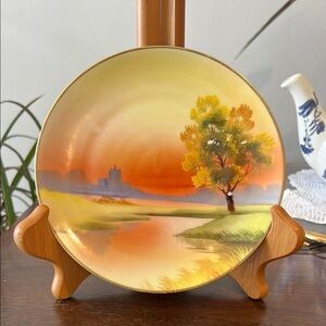 Vintage Nippon Hand Painted Scenic Landscape Decorative Plate Made in Japan